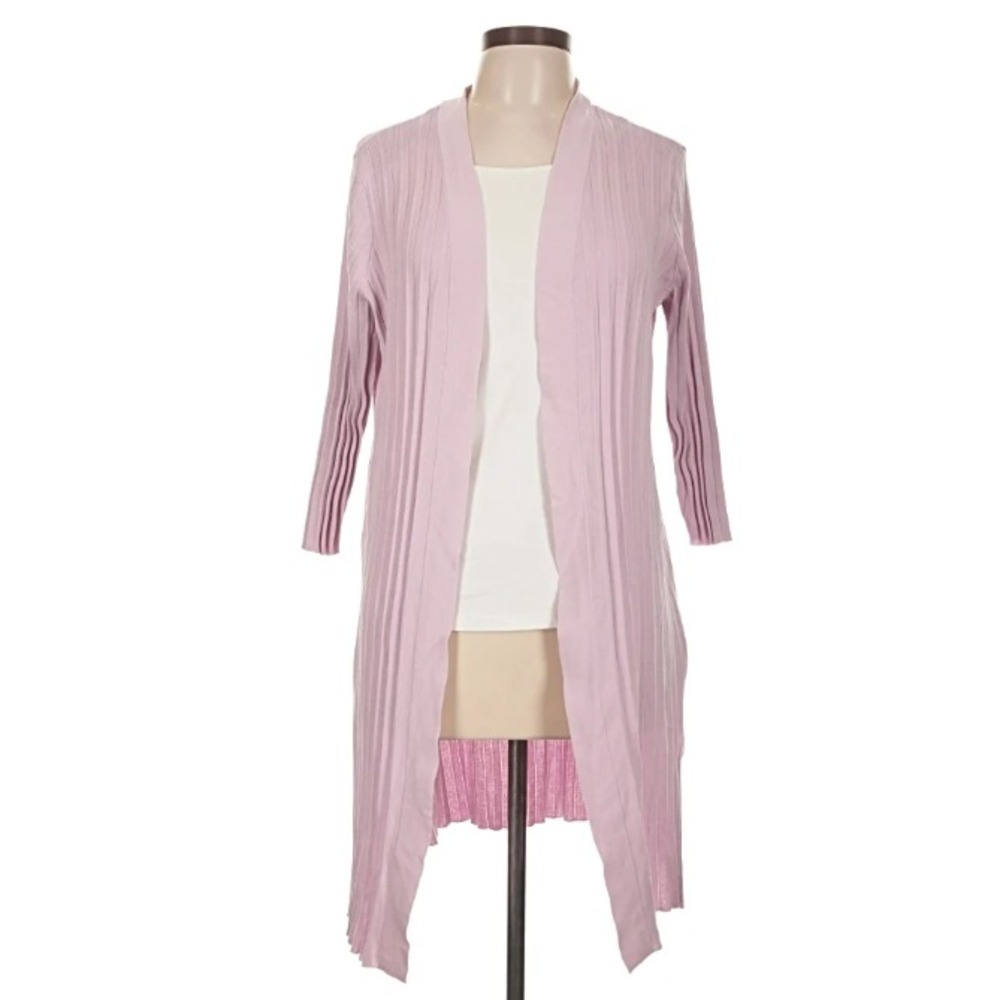 Chicos Lavender Purple Accordion Pleat Open Front Duster Cardigan Size 3 XL